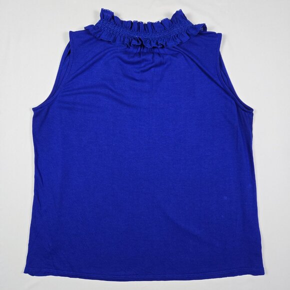 LOFT Royal‎ Blue Ruffle Tie Neck Sleeveless Blouse Romantic Feminine Sz M - Picture 6 of 11